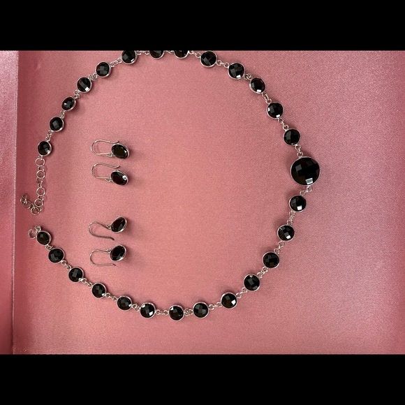 CHECKER BOARD BLACK SPINEL NECKLACE AND EARRINGS - Picture 1 of 1